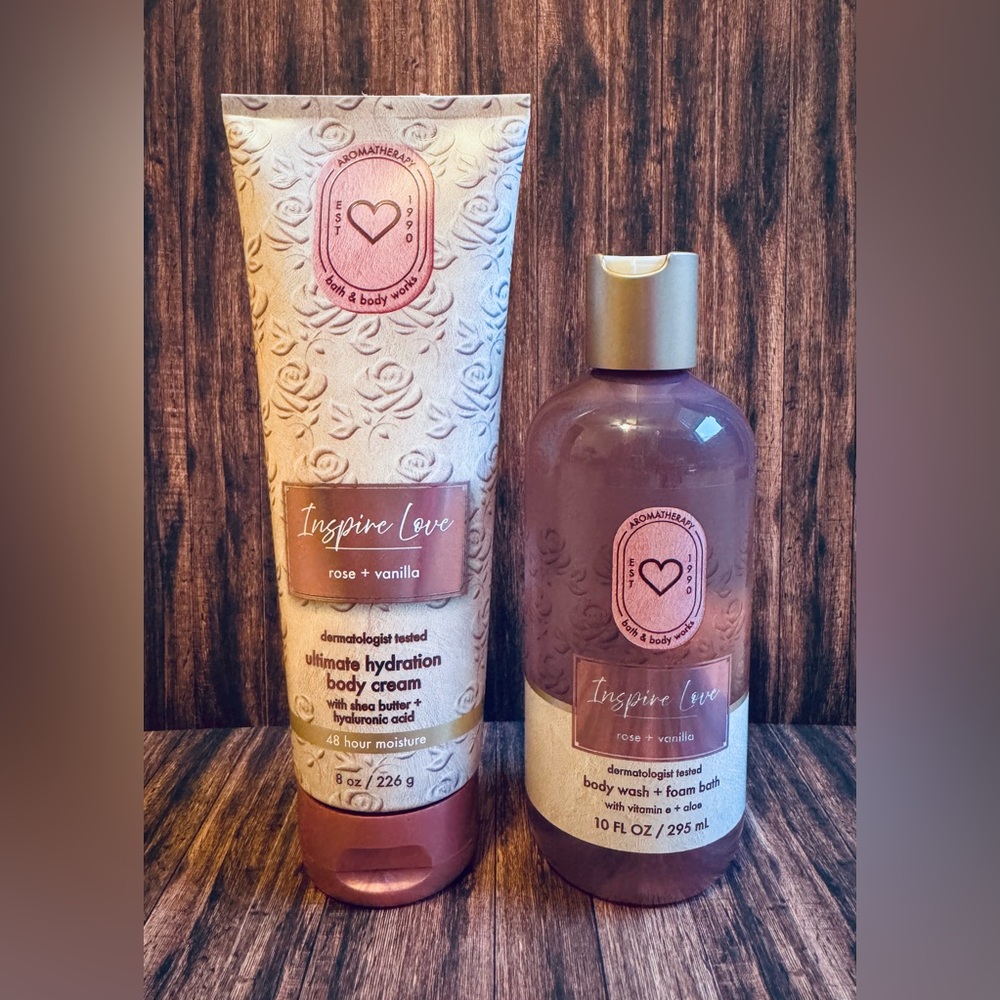 🌹Bath & Body Works Inspire Love Rose + Vanilla Body Wash & Cream Brand New🌹